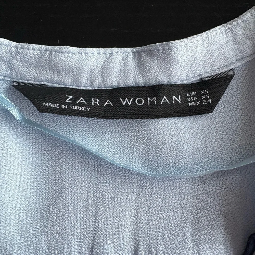 Zara Light Blue Mandarin Collar Blouse | Size XS - Picture 5 of 5